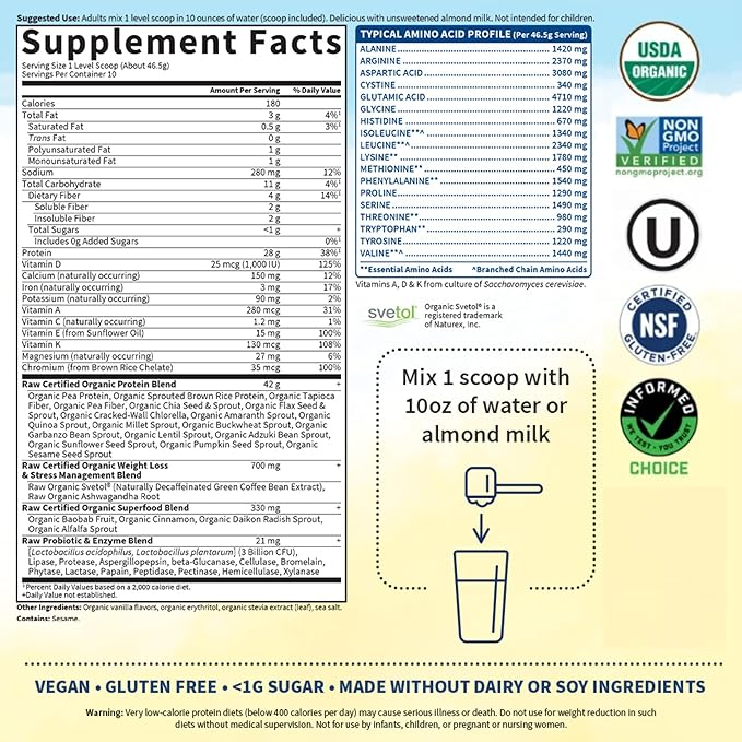Garden of Life Raw Organic Fit 28g Plant 10 Servings