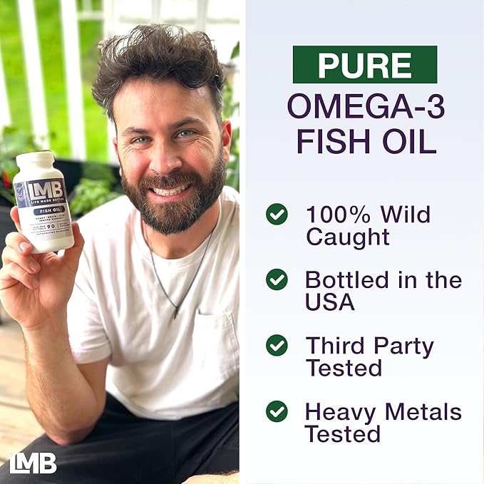 Wild Caught Omega 3 Fish Oil 3000mg 900mg + 1200mg Non-GMO (90 Soft