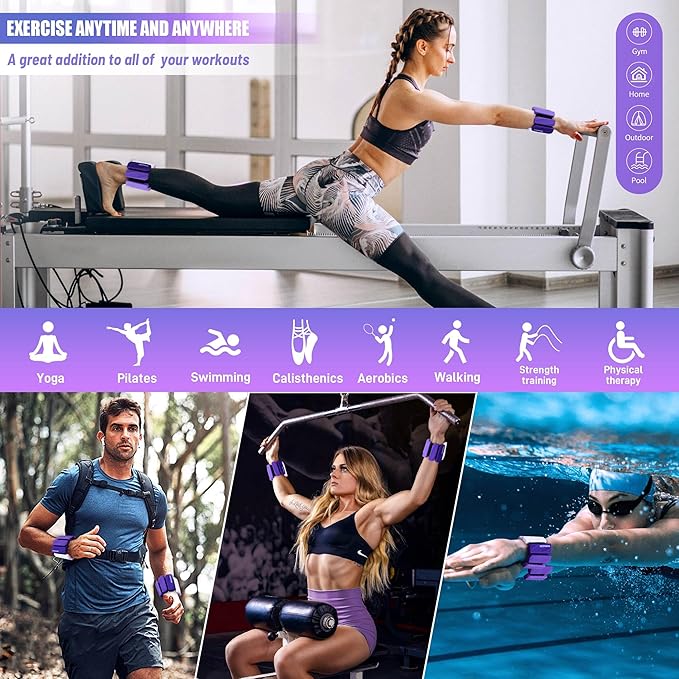 Adjustable Ankle & Wrist Weights for Women & Men, Set of 2 (1lb / 2lb Each), Silicone Weighted Bangles for Arm, Leg, Walking, Fitness, Yoga, Pilates Workout 24055