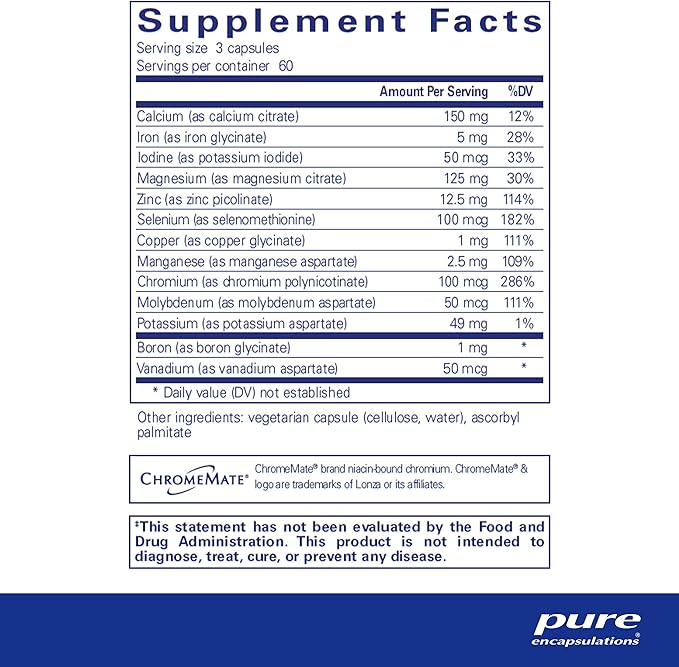 Pure Encapsulations Mineral 650 | Hypoallergenic Combination of Balanced Chelated|Minerals | 180 Capsules