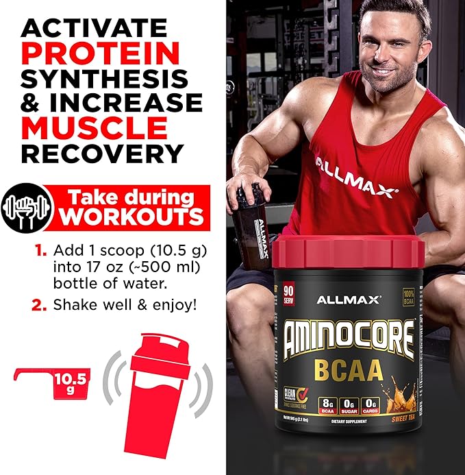 ALLMAX AMINOCORE BCAA, Fruit Punch - 945 g Powder - 8.18 Grams of BCAAs Per Serving - with B Vitamins - No Fillers or Non-BCAA Aminos - Sugar Free - 90 Servings