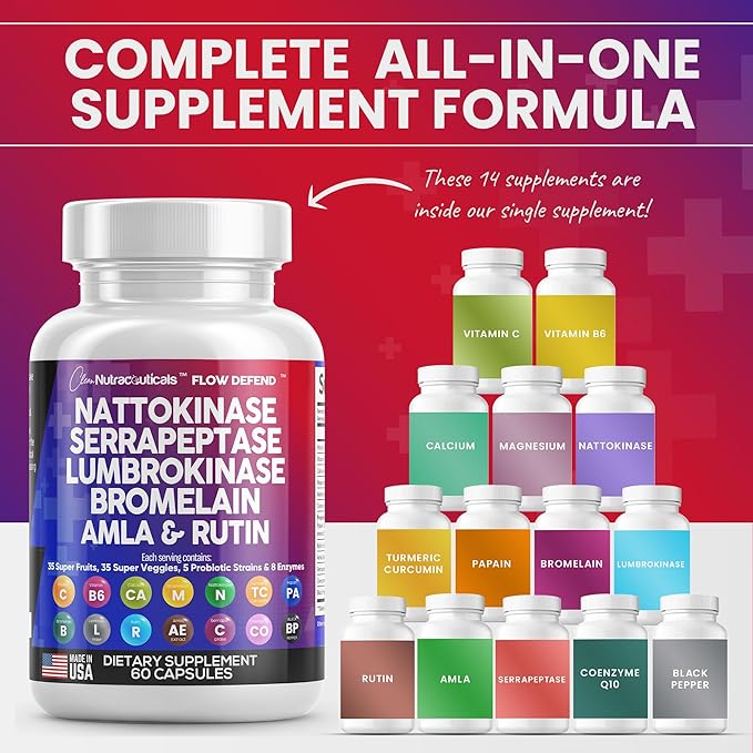 Clean Nutraceuticals Nattokinase 4000 FU Serrapeptase 120000 SPU B6 &