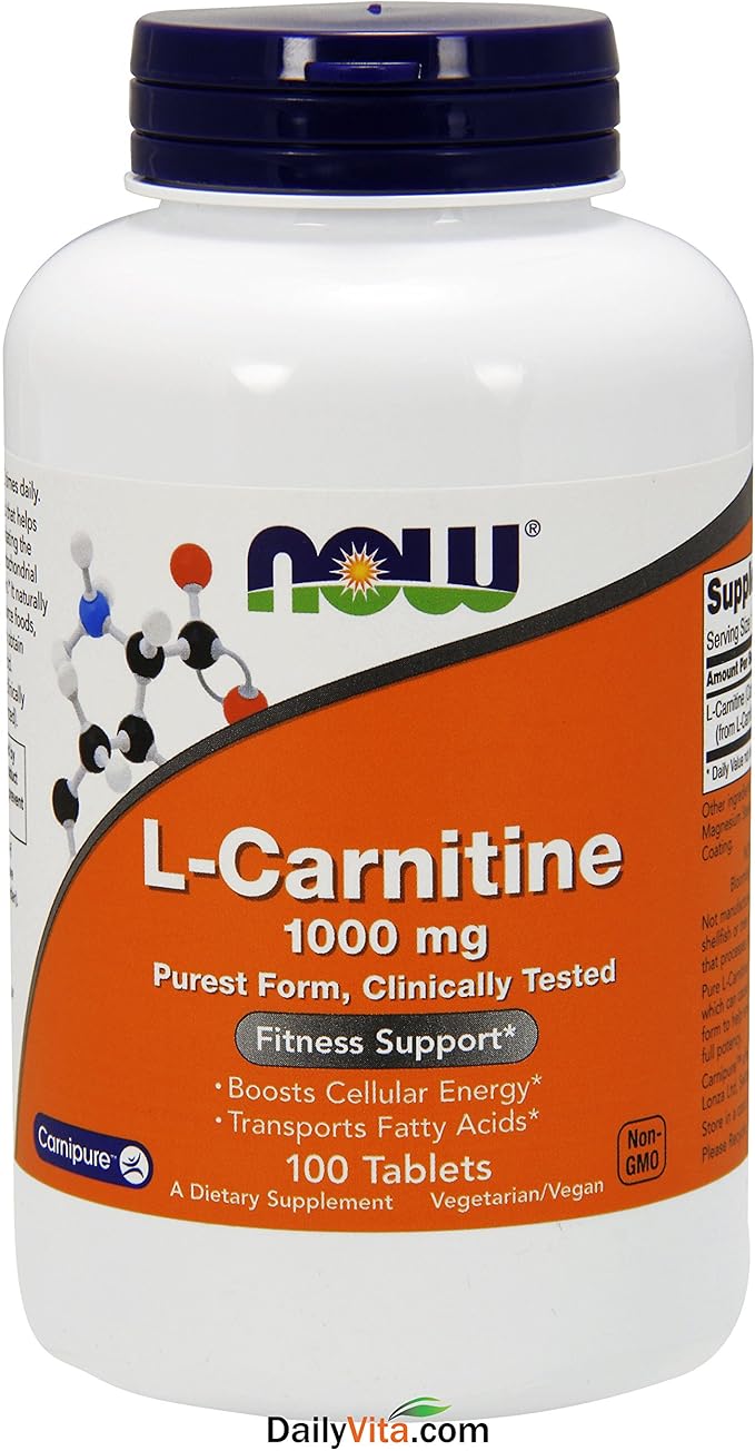 NOW Foods L- Carnitine Tartrate 1000mg, 100 Tablets (Pack of 2)