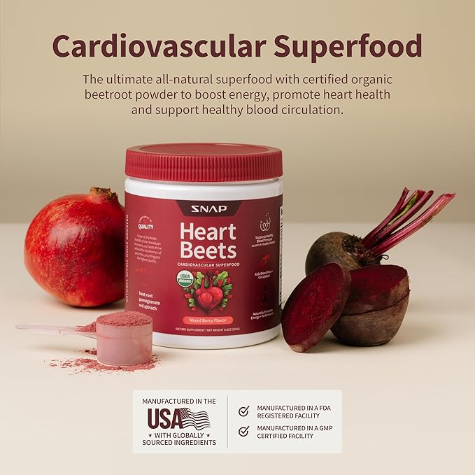 Snap Supplements Heart Beets, USDA Organic 3-in-1 Cardiovascular 250g