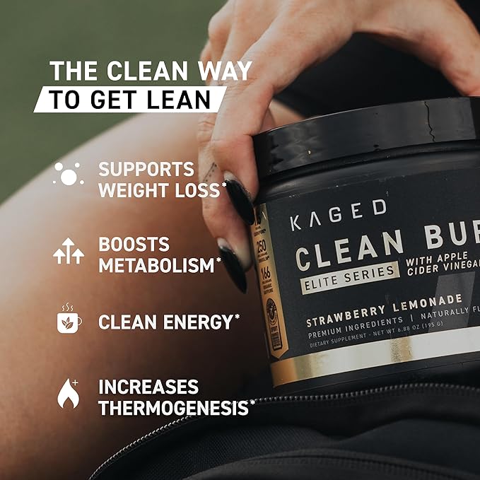 Kaged Thermogenic Powder Clean Burn Elite | Strawberry Lemonade | Men & Women | Weight Management Supplement | Organic Caffeine & Apple Cider Vinegar | 30 Servings