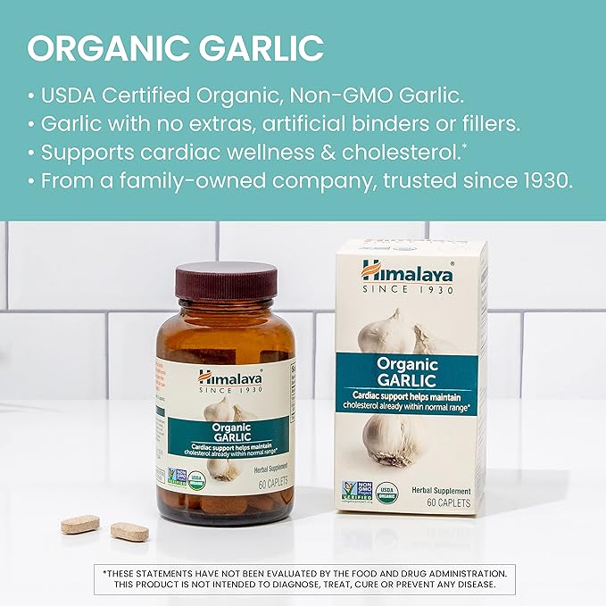 Himalaya Organic Garlic, for Lipid Metabolism 1,400 mg, 60 Caplets, 1 Month