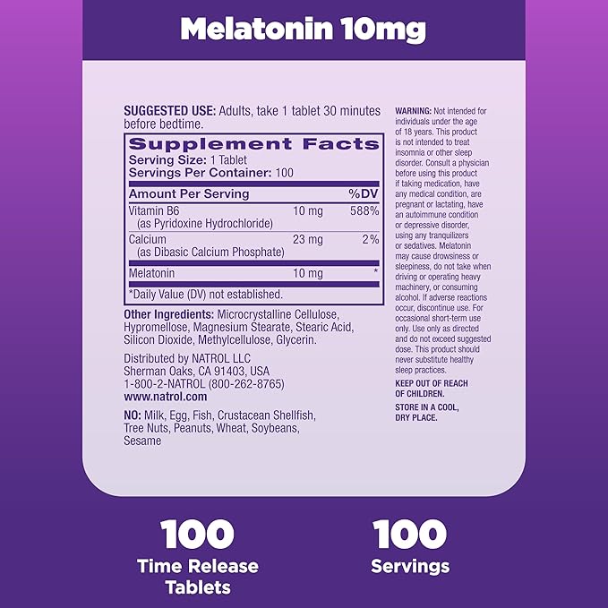 Natrol Advanced Sleep Melatonin 10mg, Dietary 100 Time-Release 100 Day