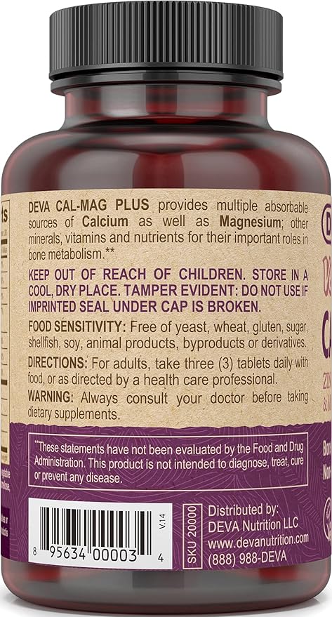 DEVA Vegan Calcium Magnesium Supplement Plus, 90-Tablets, 2-Pack 2-Pack