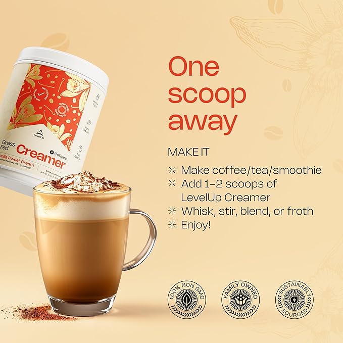 LevelUp Creamer, with Energizing MCT Oil and Collagen Peptides, Keto Coffee Creamer, Supports Natural Energy & Ketone Production - Chocolate Hazelnut, 22 oz