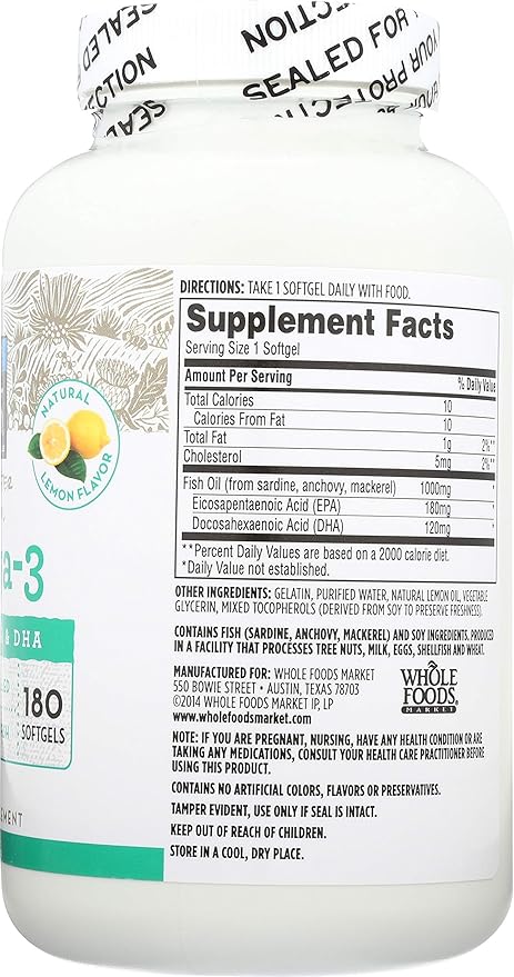 365 by Whole Foods Market, Omega 3 Lemon 180 Softgels