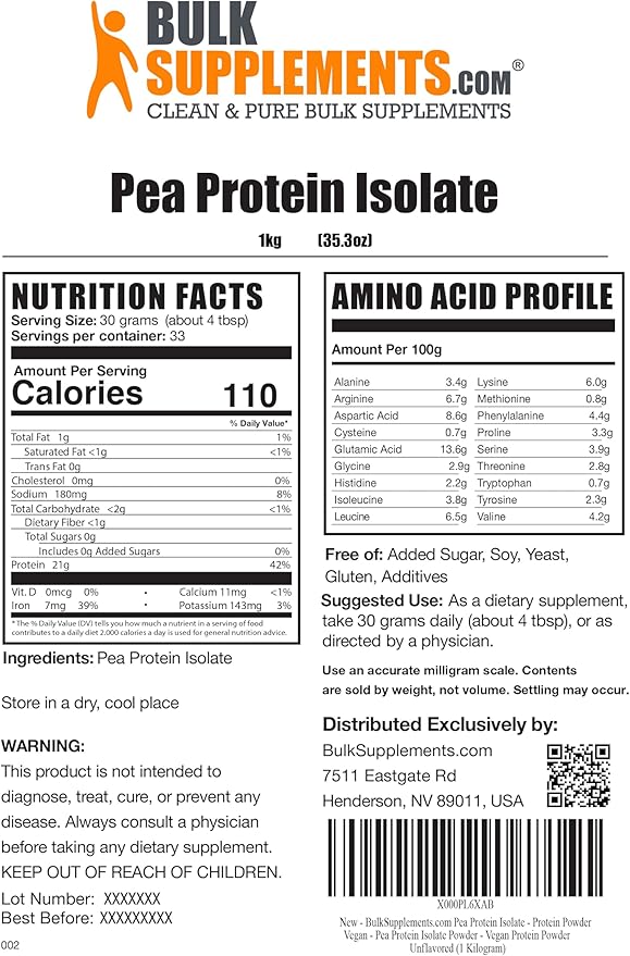 BulkSupplements.com Pea Protein Powder 30g per 1kg (2.2 (2.2 lbs) 1)