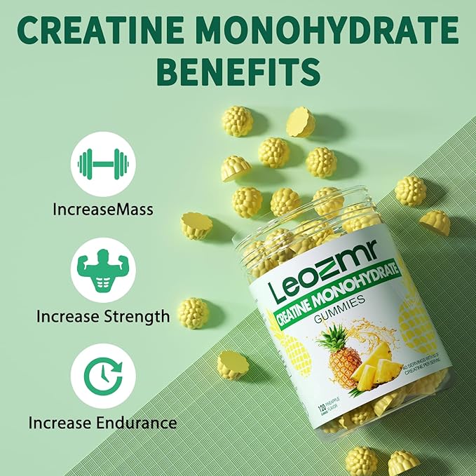 Creatine Monohydrate Gummies 5000mg for Men & Women, Chewables Creatine Monohydrate Supplement(120 Count)- Pineapple 120 Gummies