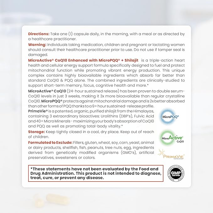 MicroActive CoQ10 Enhanced with MicroPQQ + 60 Veg 2 Month