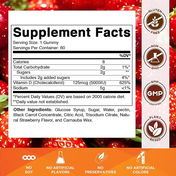 Vitamatic Vitamin D3 Gummies – 5000 IU Per Gummy – 60 Gummies