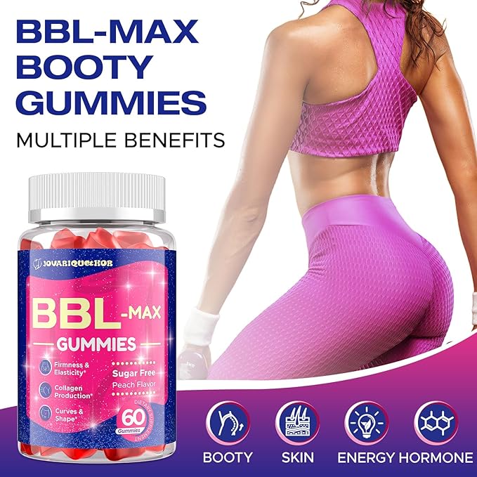 Booty Gummies for Butt Growth and HIPS - BBL Gummies for Bigger Butt - Bum Gummies with Multivitamins and Herbal Extracts for Natural Curves - Peach Flavor - 60 Gummies