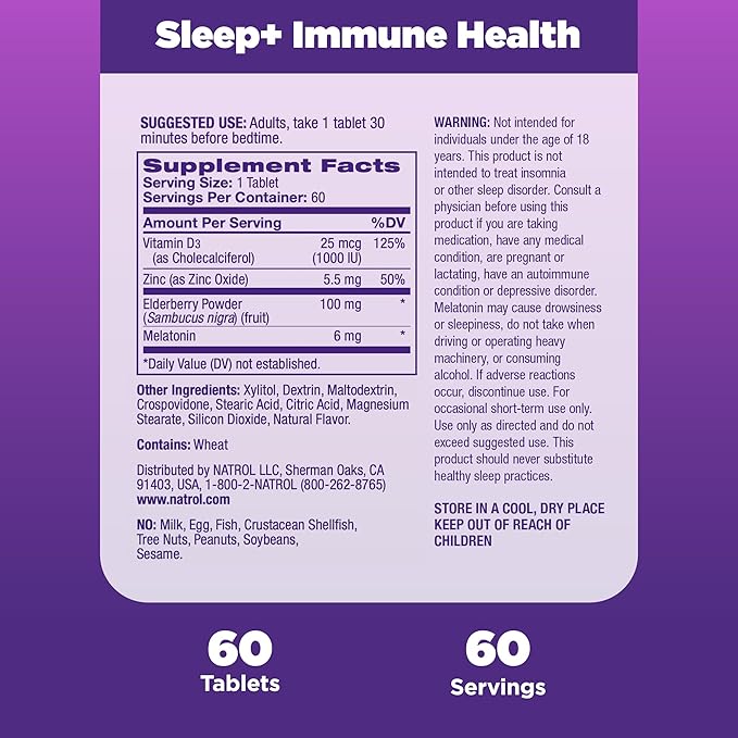 Natrol Sleep + Immune Health Melatonin 6mg with 60 Mixed 60 Day