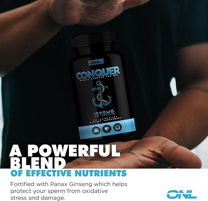 Conquer Mens Fertility Supplement - Testosterone Booster for Men w/ Maca Root, Horny Goat Weed & Tribulus Terrestris - Male Fertility Supplement - Libido Booster for Men - Male Enhancement Pills -60Ct