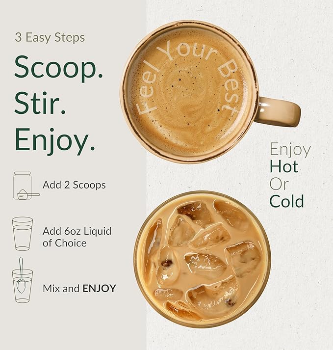 BiOptimizers Mushroom Coffee Alternative – Salted Caramel Drink – Lion’s Mane, Chaga, Reishi + Collagen Peptides for Focus, Energy & Gut Health – Adaptogenic Mushrooms & MCT Powder – 15 Servings