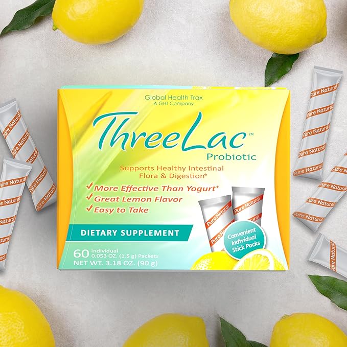 Threelac Probiotic Dietary Supplement, Natural Lemon 60 .053-Ounce .053-Ounce Packets