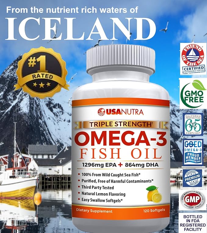 Omega 3 Fish Oil Triple Strength 3600mg Icelandic 120 Capsules.