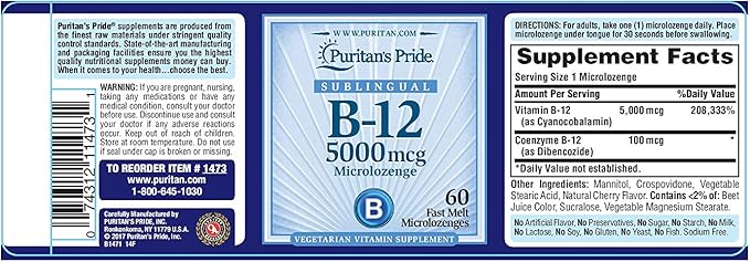 Puritan's Pride Vitamin B-12 Helps Convert 5000 Mcg 60 Count 1)