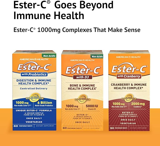 American Health EsterC with D3 Bone 24Hour Immune 1000 mg 5000 IU D3 NonAcidic 60 Count