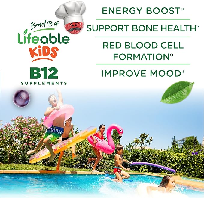 Lifeable Sugar Free Kids Vitamin B12 Gummies | 1000 mcg | Great Tasting B12 Vitamins for Kids | Energy, Mood, and Metabolism Support | B 12 Vitamin Gummies for Boys and Girls | 90 Gummies