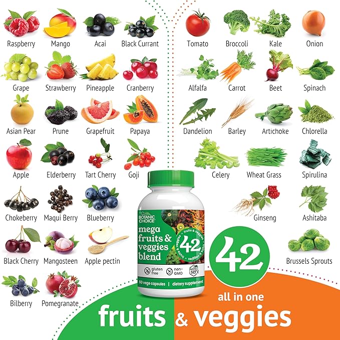 Botanic Choice Mega Fruits and Veggies Blend 42 Fruit 60 Capsules