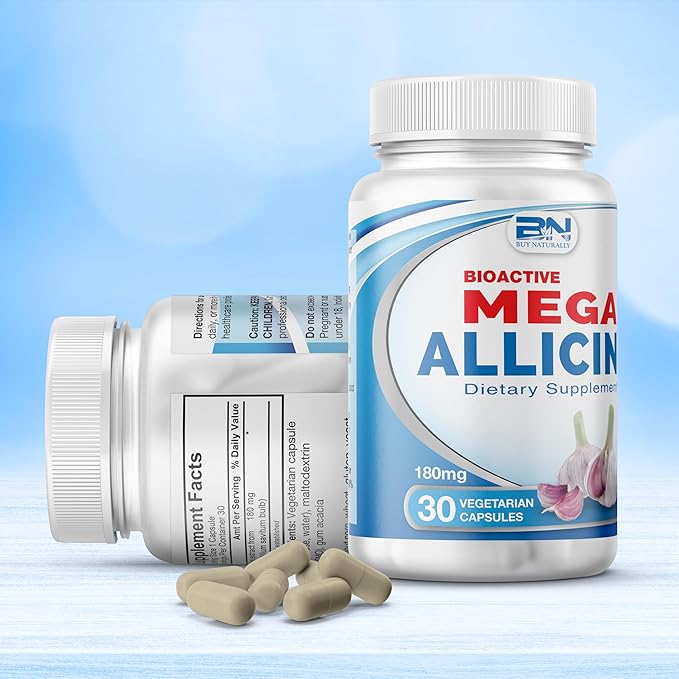 100% Pure Stabilized Allicin from Garlic, 180,000mcg (180mg) (180mg) Vegetarian (30 Count)