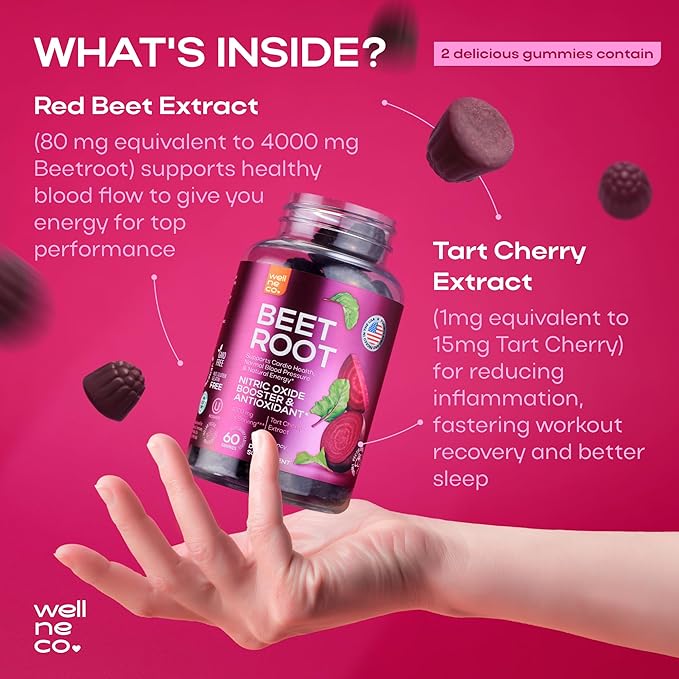 Beet Chews for High Blood Pressure 4000 mg - Beet Root Gummies with Tart Cherry Extract - Nitric Oxide Supplements - Support Cardio Health and Energy - No GMO, Pectin Based Beets - for Women and Men