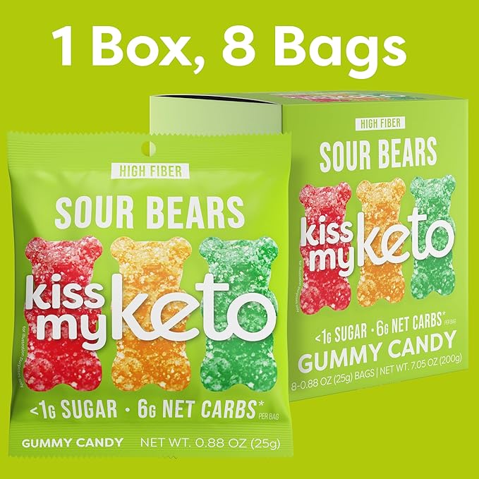 Kiss My Keto Gummies Candy – Low Carb Candy Sour Bears, Keto Snack Pack – Healthy Candy Gummys – Vegan Candy, Keto Gummy Candy – Keto Candy Gummies (32-pack)