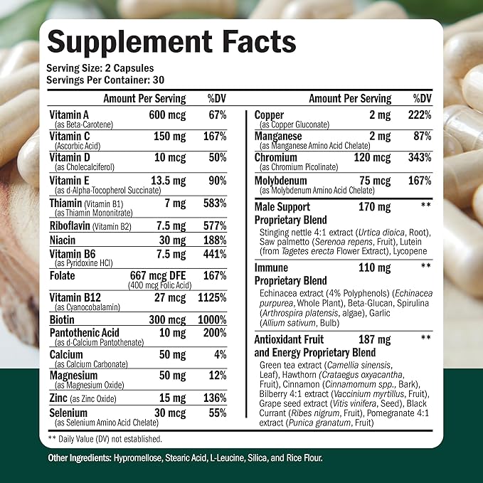 Multivitamin for Men B12, Zinc,
