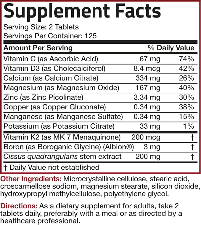 Bronson Bone Health & Strength Complex* 200 MCG K2 as MK7, Plus D3, and 250 Tablets