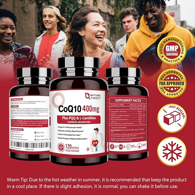 NATURE TARGET CoQ10-400mg with PQQ, Omega-3s Coenzyme-Q10 with 120 Servings