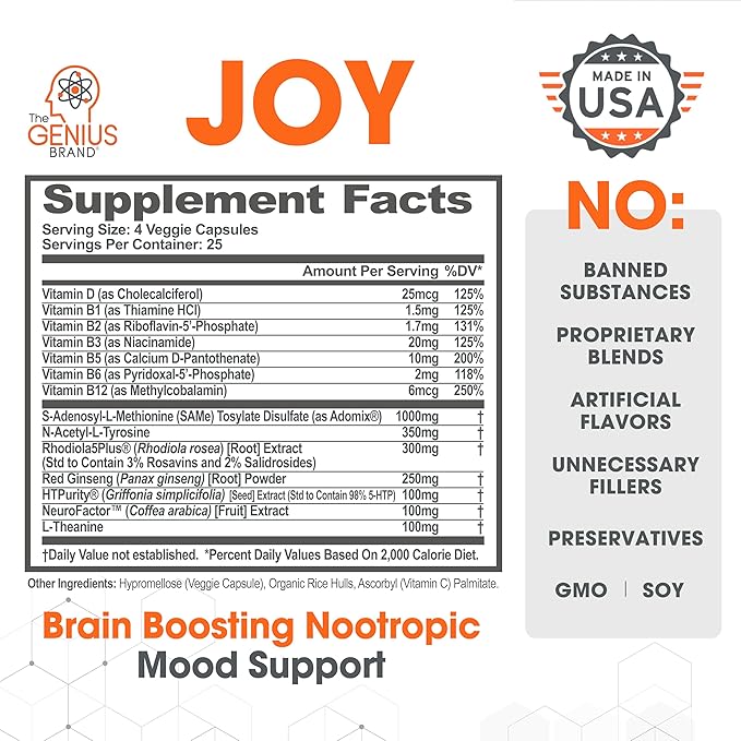Genius Joy, Nootropic Mood Enhancer Supplement