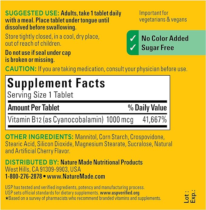 Nature Made Vitamin B12 1000 mcg, B12 for 150 Sugar 150 Day