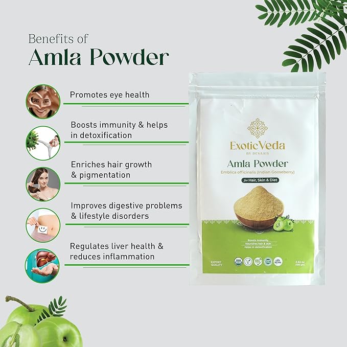 Organic Amla Powder Herbal Supplement Indian 100% Natural, (100g)