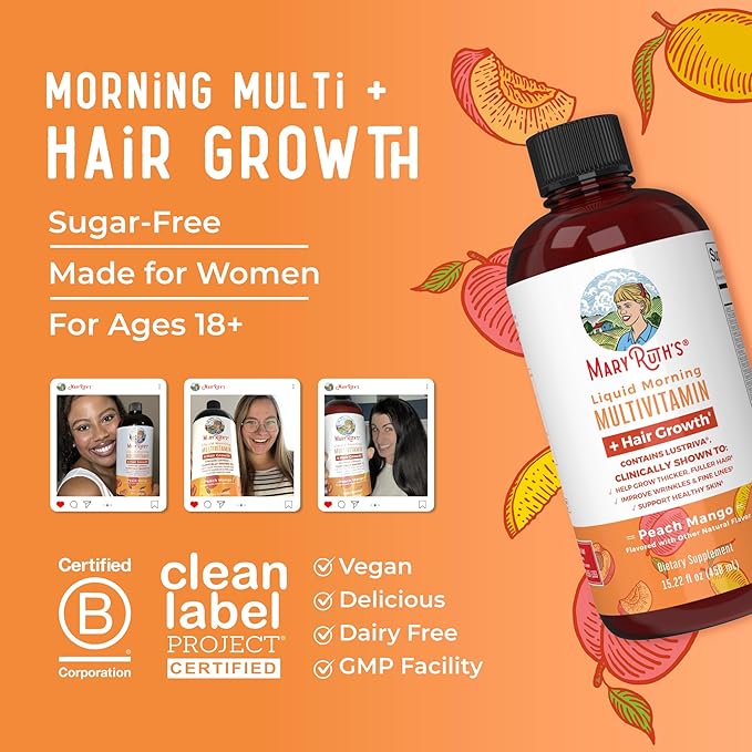 MaryRuth's Liquid Multivitamin + Lustriva® Hair Growth 10000mcg | 18+ | 15.22 Fl