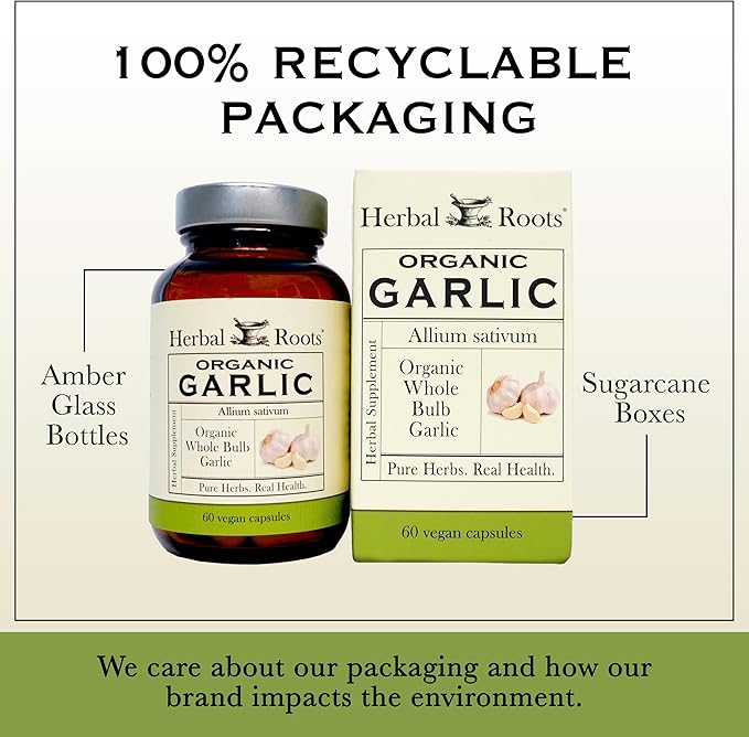 Herbal Roots Organic Whole Bulb Garlic Pills 600 mg 60 Organic