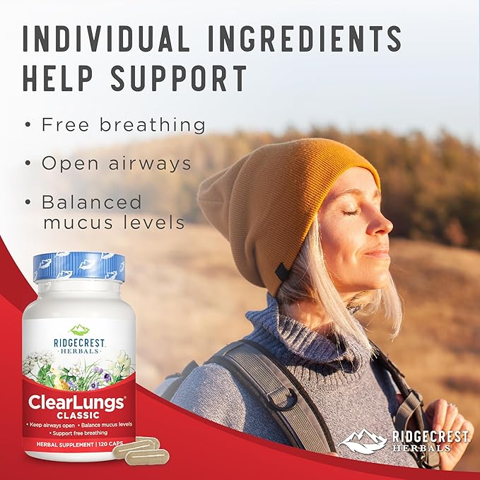 Ridgecrest Herbals ClearLungs Classic, Natural Lung (120 Caps, 60 Serv)