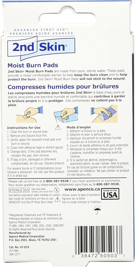 Spenco 2nd Skin Moist Burn Pads, (2 x 3 Inches), 4-Count