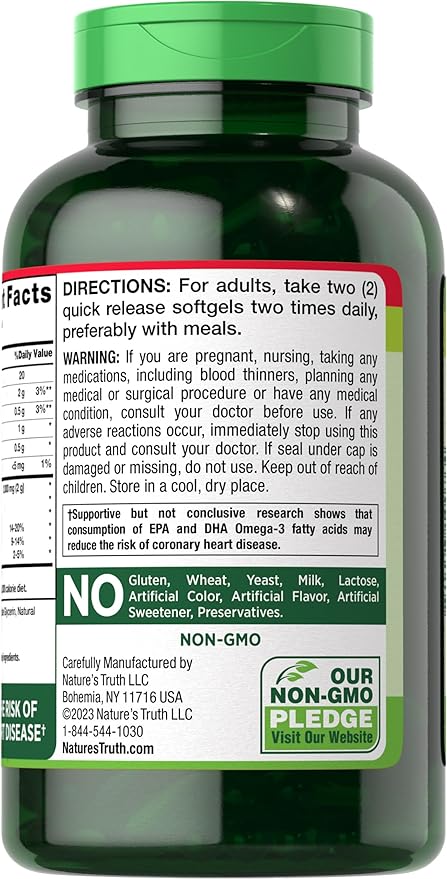 Nature's Truth Burpless Fish Oil Pills 2000 mg 600 mg 3 | 250 Softgels