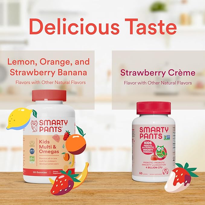 SmartyPants Kids Multivitamin Gummies and Probiotic 3 Fish D3, C, B12, B6, B6, Digestive (30 Day