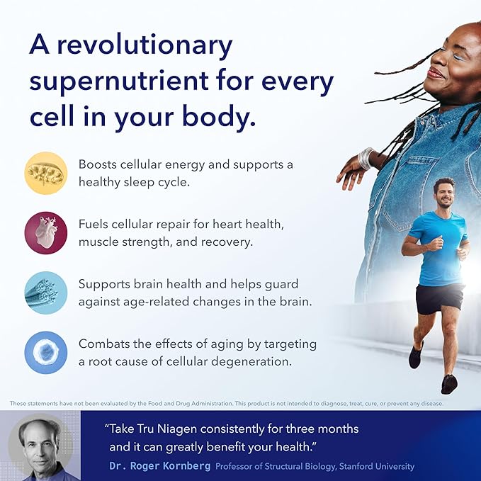 TRU NIAGEN Patented NAD Supplement for Anti Aging and Cell Regeneration, 300mg Niagen, 30 Servings | Supports Cellular Energy, Brain, Muscle | Nicotinamide Riboside (NR) Take 1 Daily | 2 Bottles