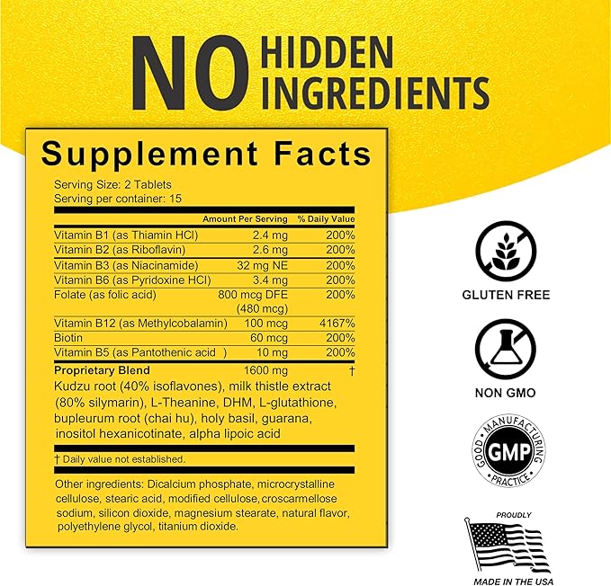 Anti Drink Liver Support Supplement-15+Key Ingredients for Craving Support,Liver Health,Kudzu, Milk Thistle,Holy Basil,DHM,All Natural Cleanse,Gradual Reduction,Nutrient Replenisher Tablets(90 Days)