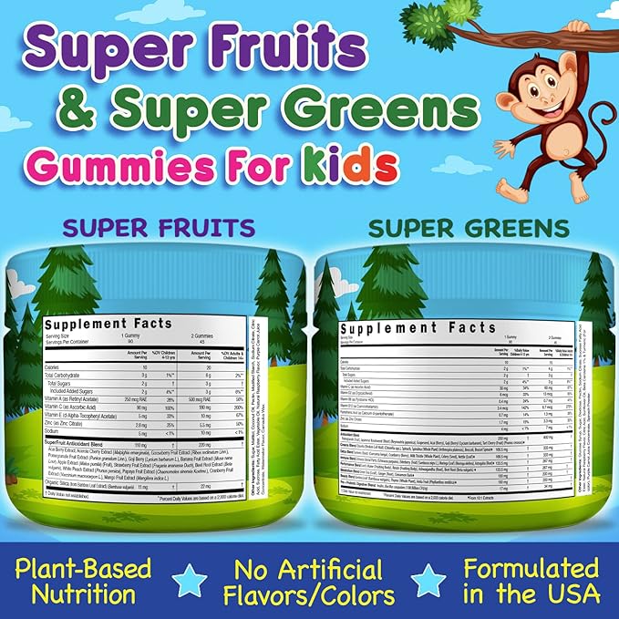 Infusions Super Fruit and Super Green Gummies for Kids 180 Count - Superfood Blend Soft and Delicious Gluten Free Non-GMO