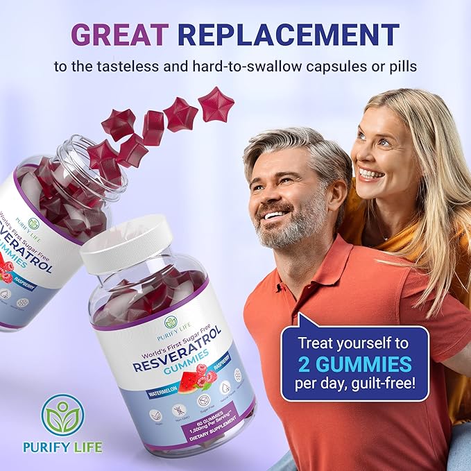 Purify Life Sugar-Free Resveratrol Gummies 1500mg Resveratrol
