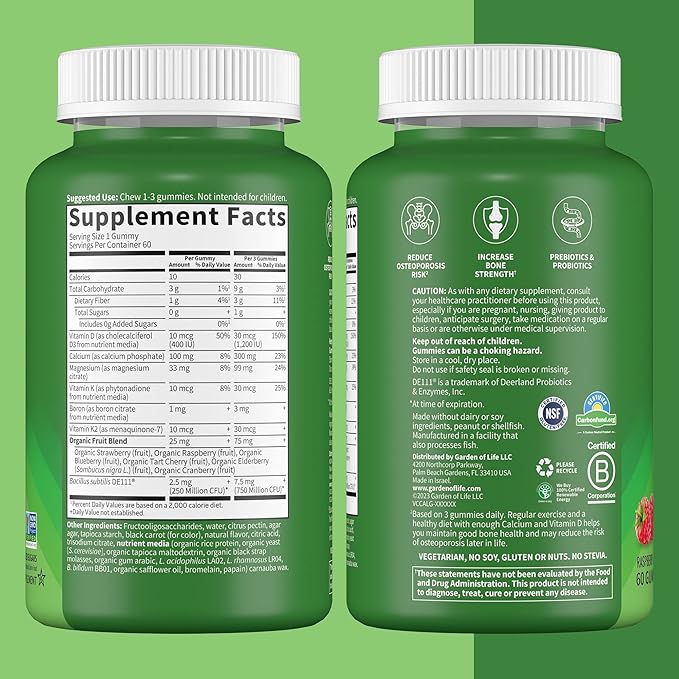 Calcium Magnesium Gummies with D3 & K2, Supports 60 Raspberry 30 Day