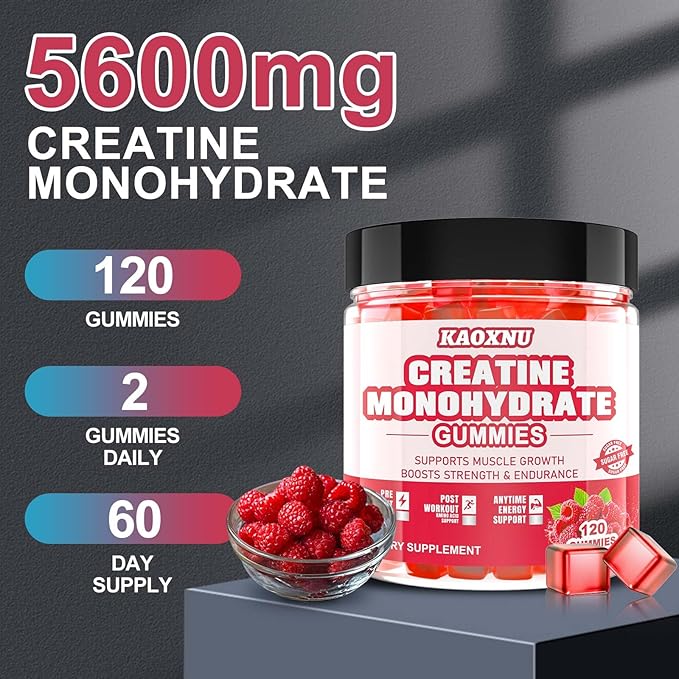 2 Pack Creatine Monohydrate Gummies for Men & Women 120 CT - 5000mg of Creatine Monohydrate per Serving - Sugar Free Chewable Creatine for Muscle Strength, Muscle Builder, Energy Boost