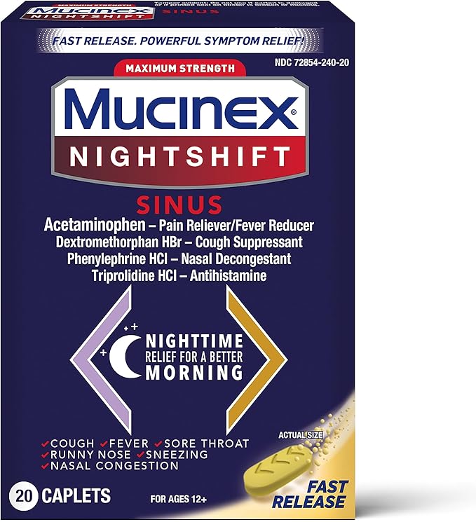 Mucinex Nightshift Sinus, Maximum Strength Powerful 20 Fast
